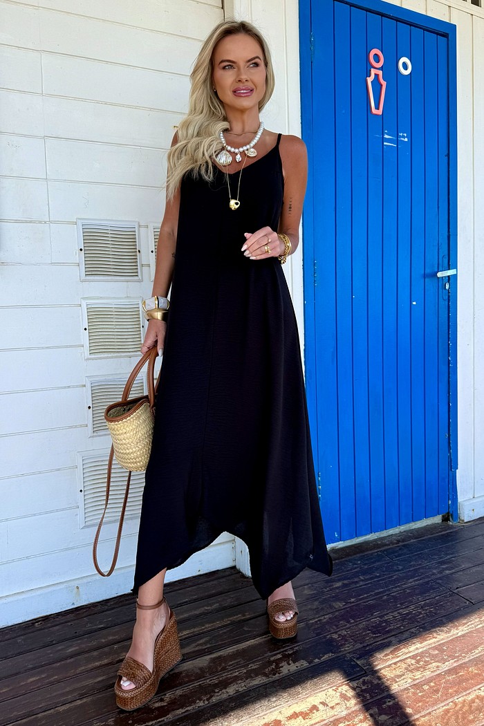 Vestido Midi Pontas Aura Preto