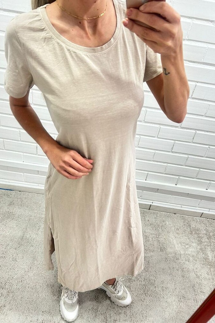 Vestido Midi Decote Redondo Nude