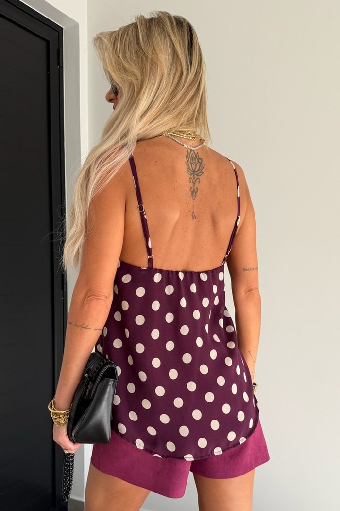 Blusa de Alças Chiffon Poá Bordô