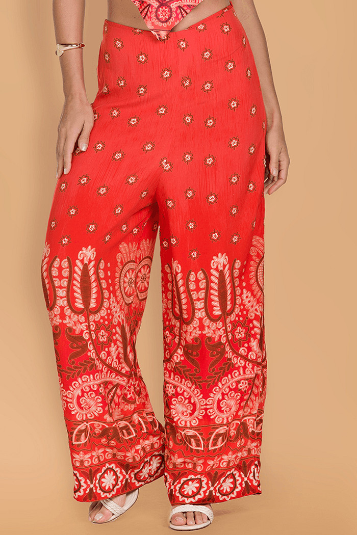 Calça Viscose Cós Costas Elástico Estampada Boho De Chelles SP0971BQ