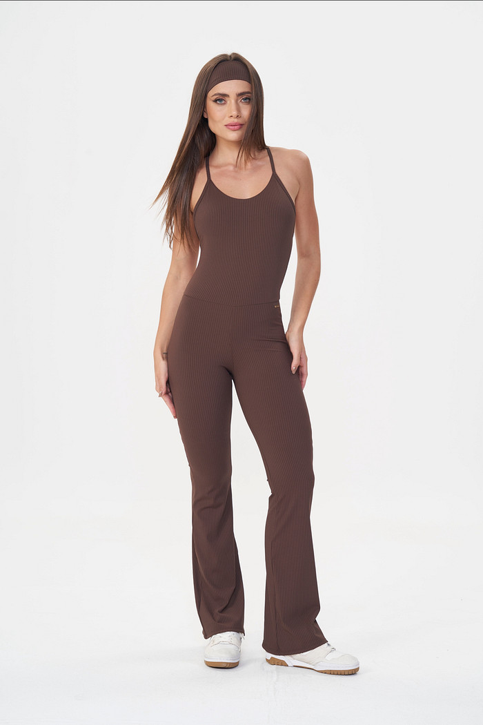 Macacão Flare Comfort Rib Coffee - Let's Gym