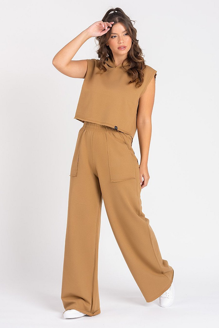 Calça Wide Leg Moletom Caramelo