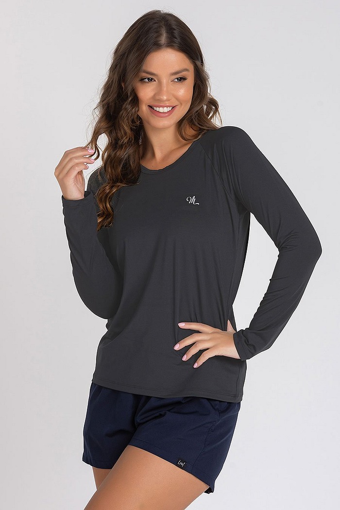 Camiseta Feminina UV Dry Manga Longa Raglan Chumbo