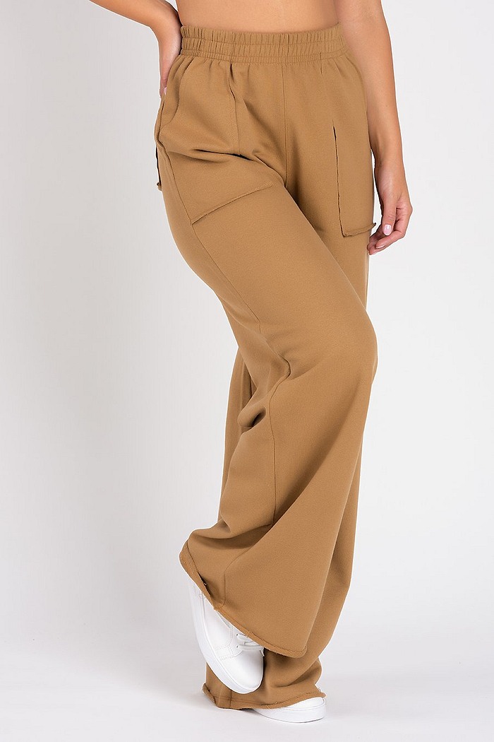 Calça Wide Leg Moletom Caramelo