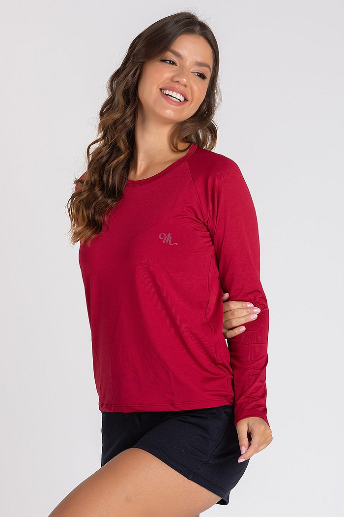 Camiseta Feminina UV Dry Manga Longa Raglan Bordo