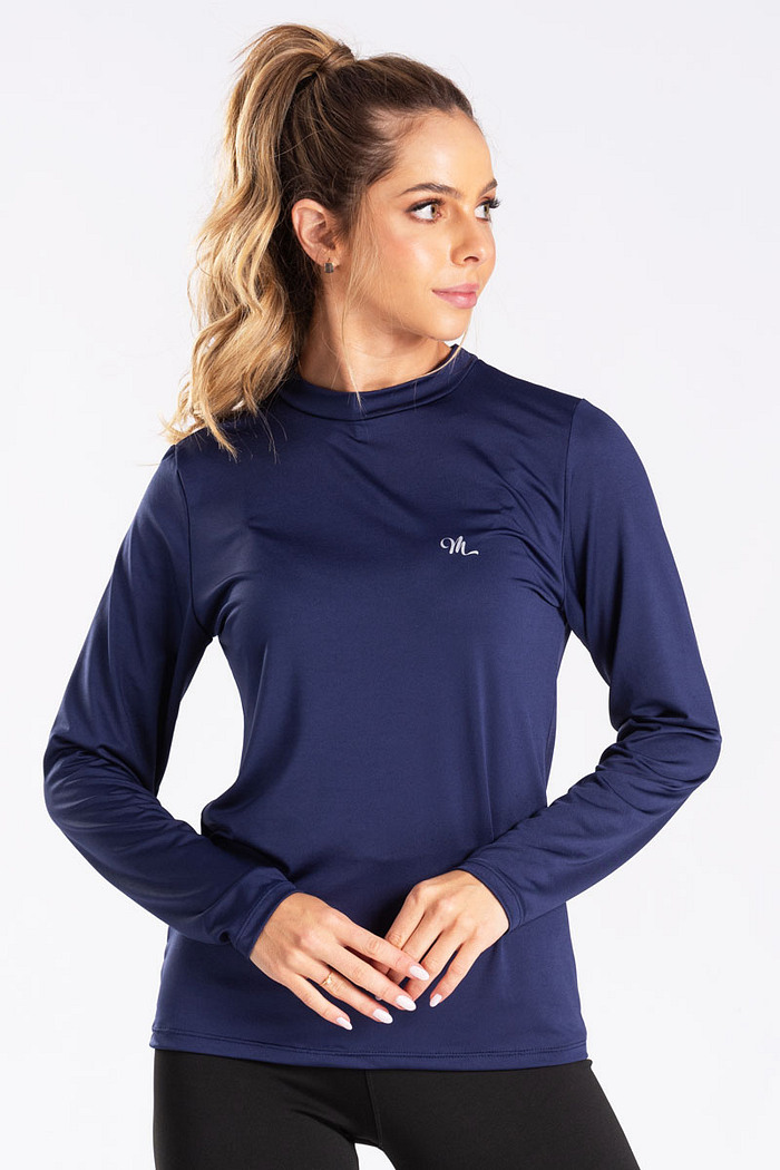 Camiseta Térmica Manga Longa Feminina Peluciada Marinho