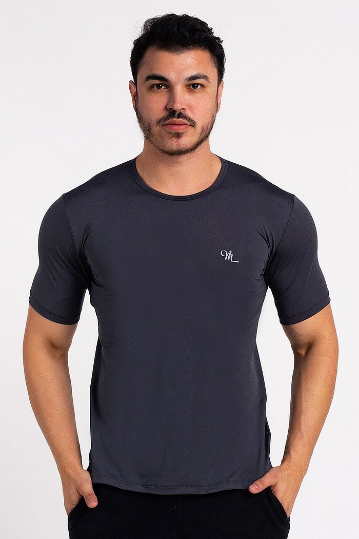 Camiseta Proteção Solar UV DRY Manga Curta Masculina Chumbo