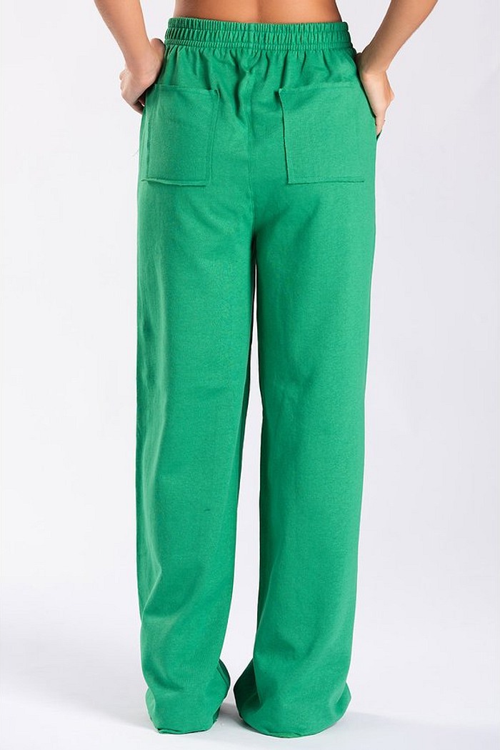 Calça Wide Leg Moletom Peluciada Verde Bandeira