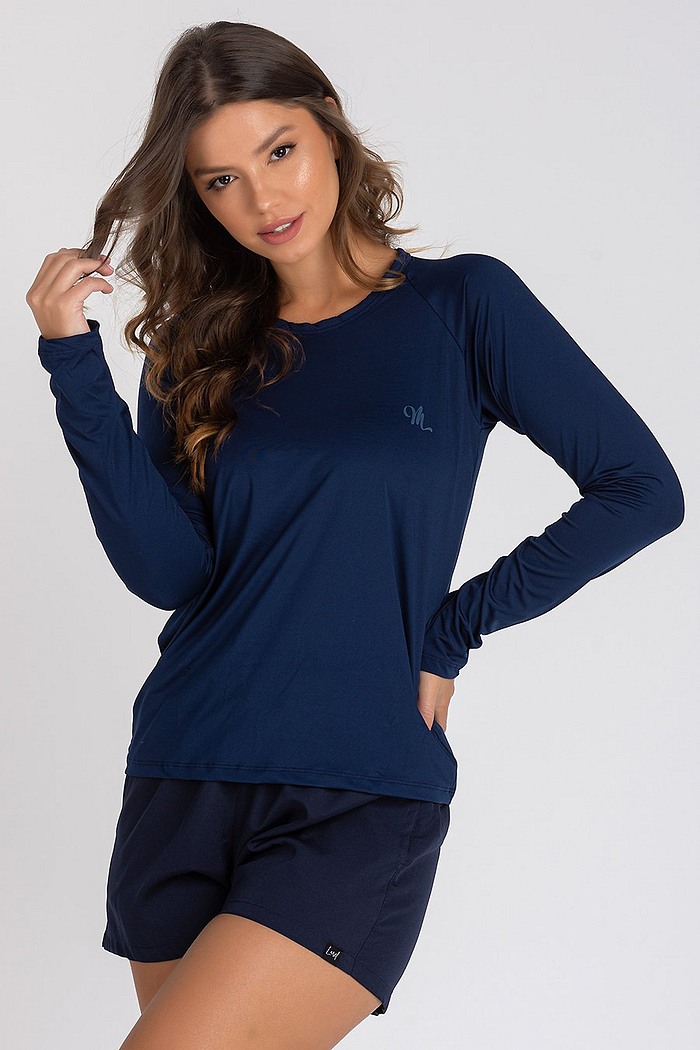Camiseta Feminina UV Dry Manga Longa Raglan Marinho