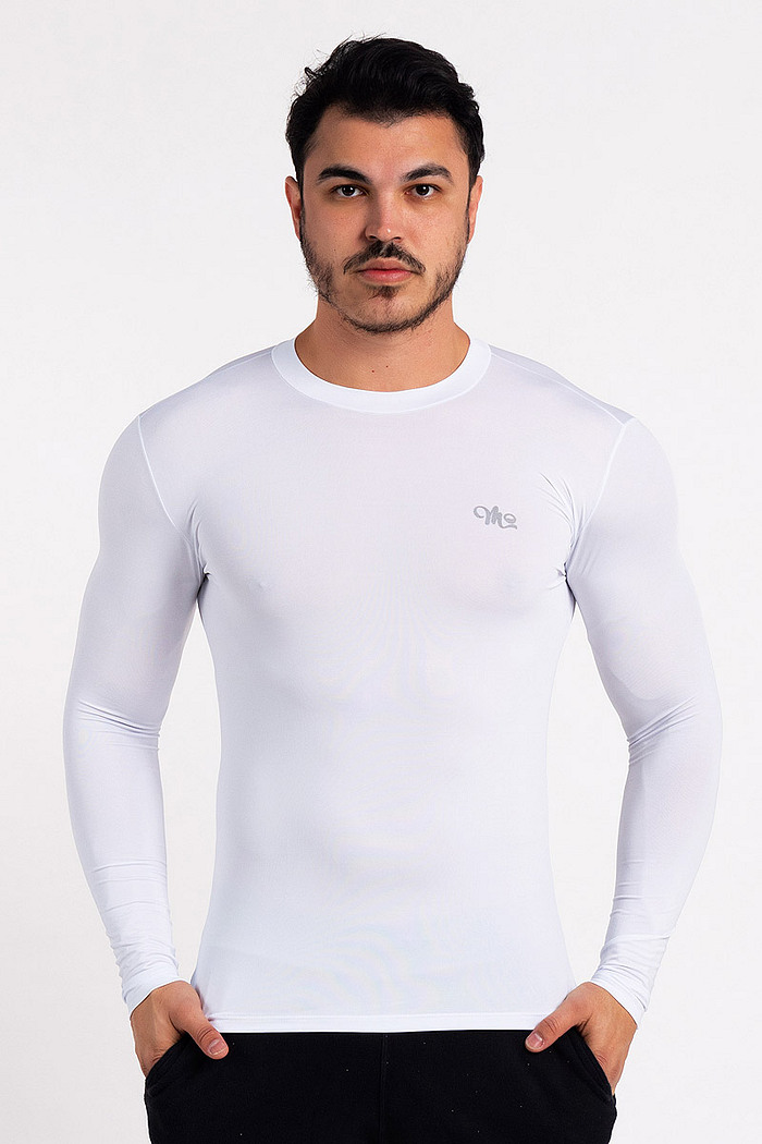 Camiseta Térmica Manga Longa Masculina Peluciada Branco
