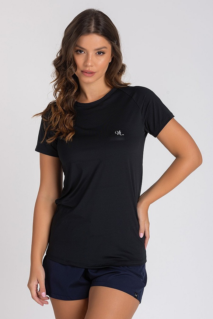 Camiseta Feminina UV Dry Manga Curta Raglan Preto