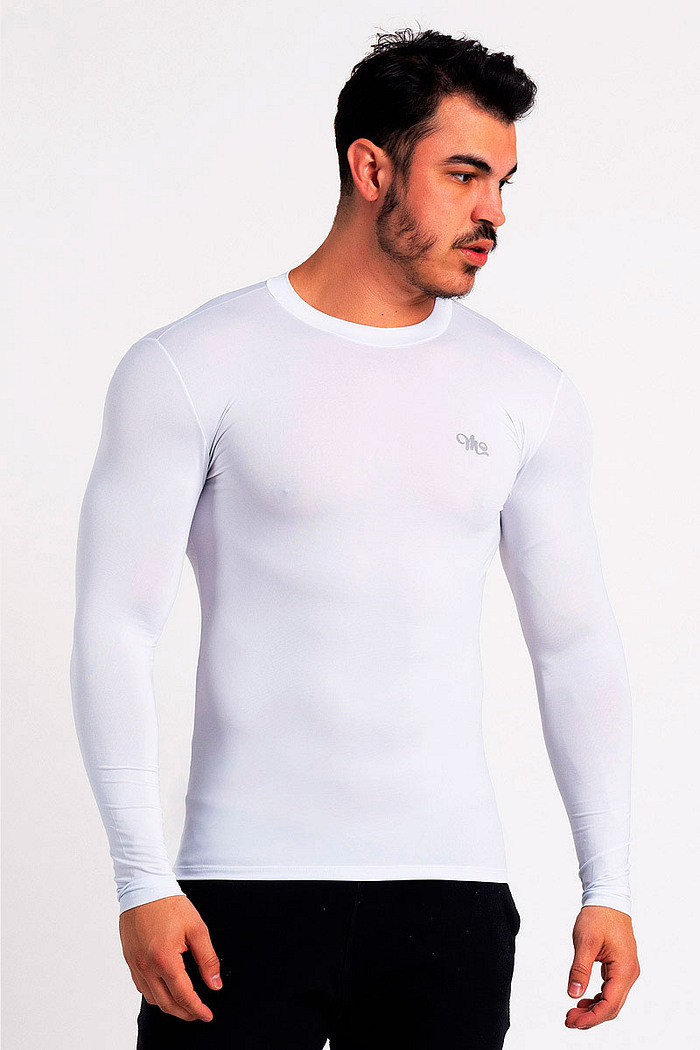 Camiseta Térmica Manga Longa Masculina Peluciada Branco