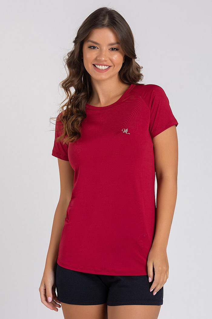 Camiseta Feminina UV Dry Manga Curta Raglan Bordo