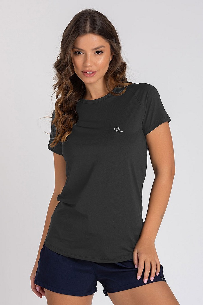 Camiseta Feminina UV Dry Manga Curta Raglan Chumbo