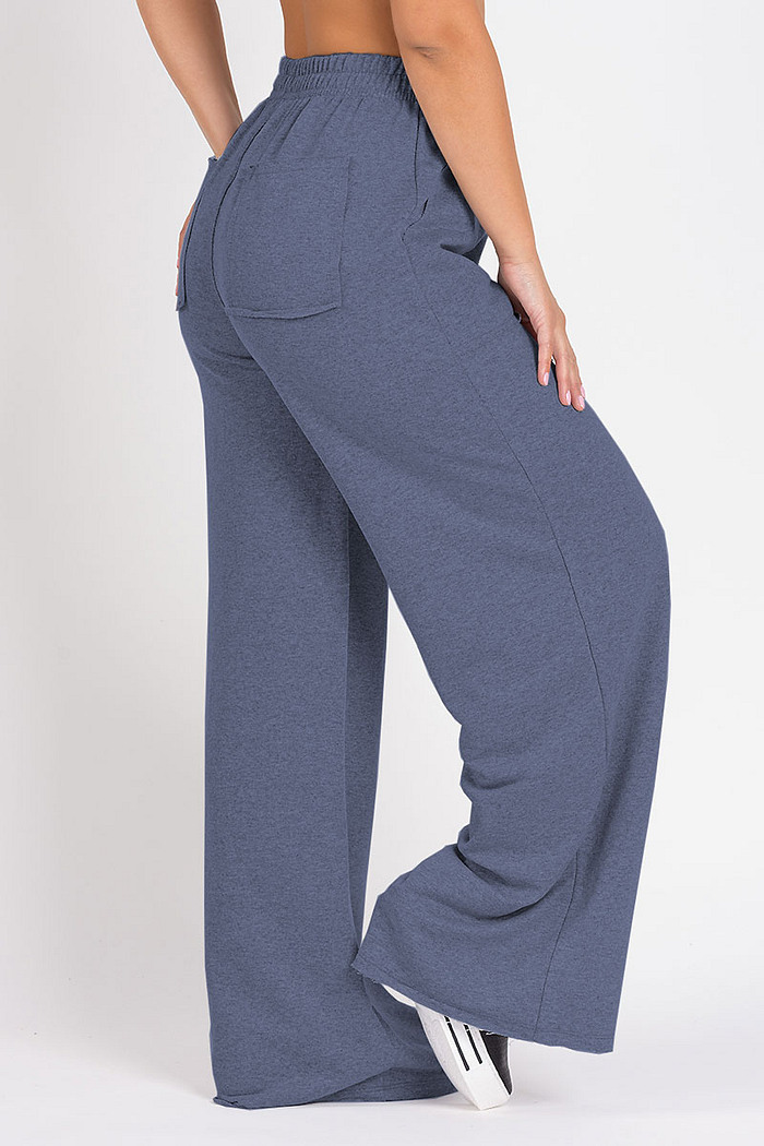 Calça Wide Leg Moletom Mescla Marinho