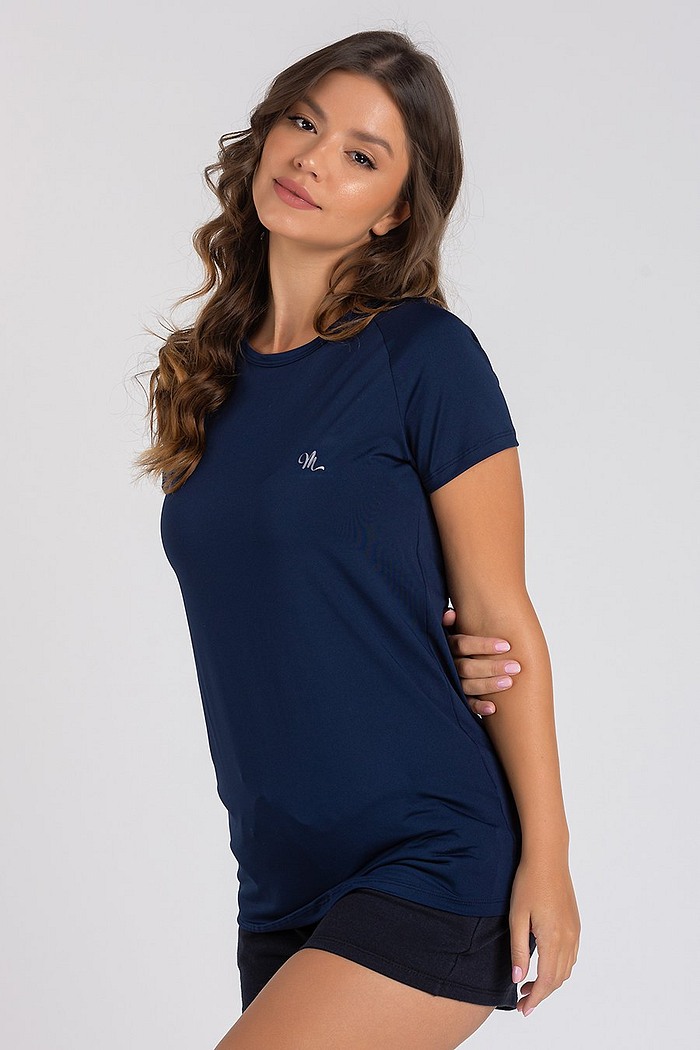Camiseta Feminina UV Dry Manga Curta Raglan Marinho