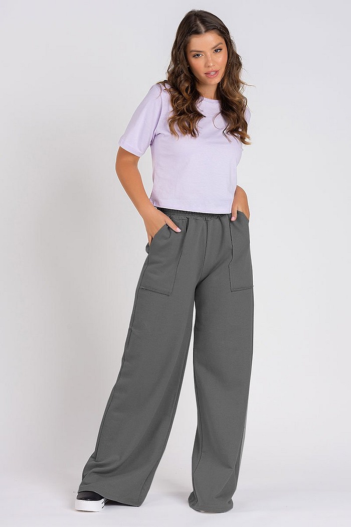 Calça Wide Leg Moletom Chumbo