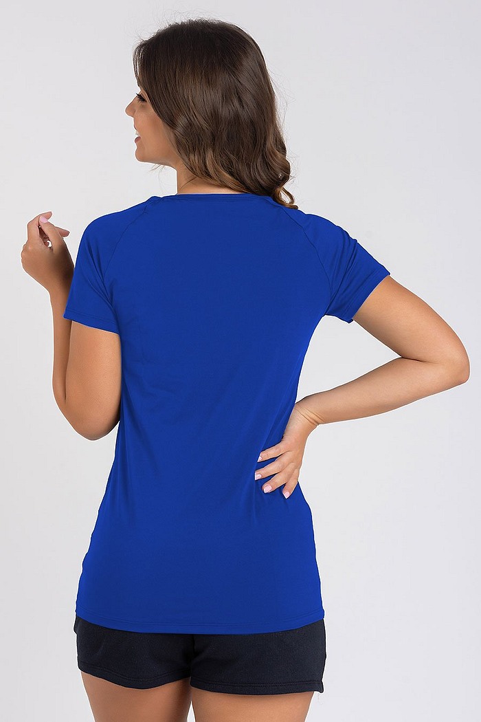 Camiseta Feminina UV Dry Manga Curta Raglan Azul Royal