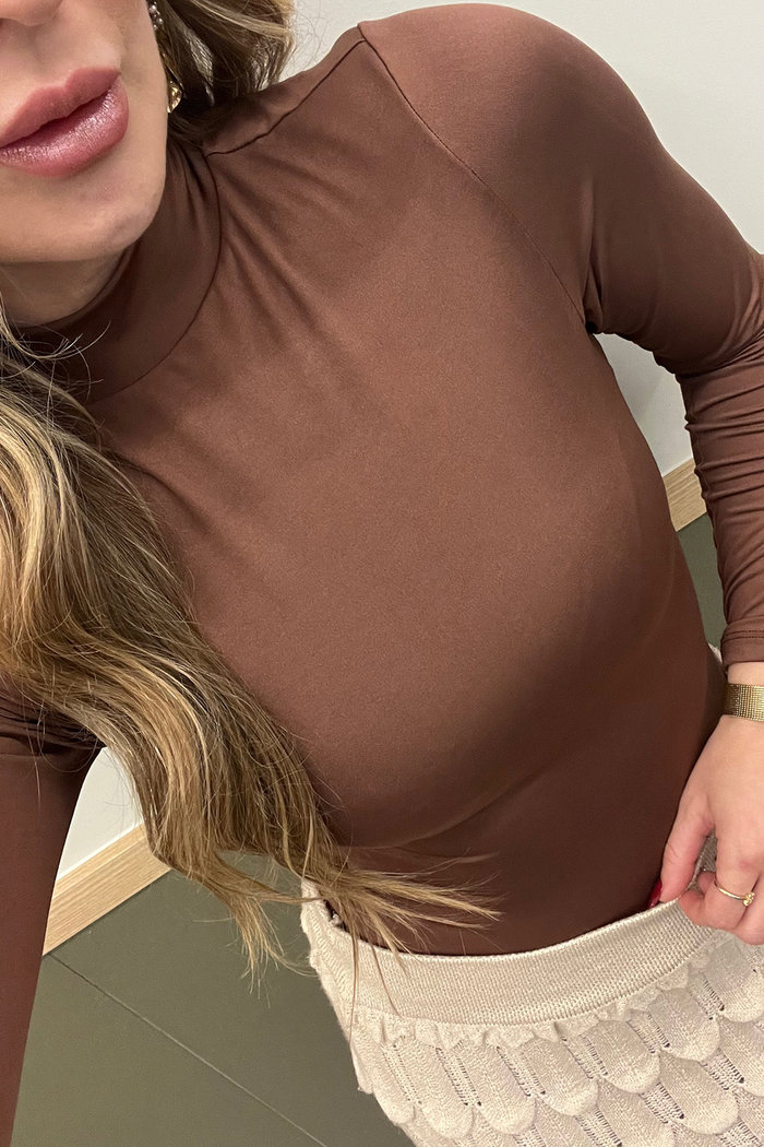 Body Duplo Manga Longa Marrom  Luxo Urbano