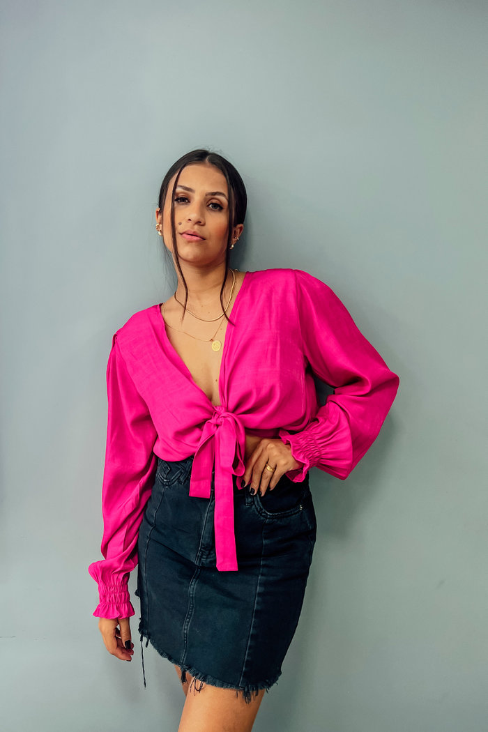 Blusa Transpassada Rosa Luxo Urbano