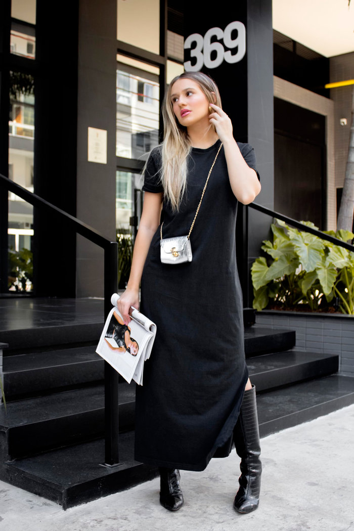 Vestido Longo Feminino Preto Romana Luxo Urbano