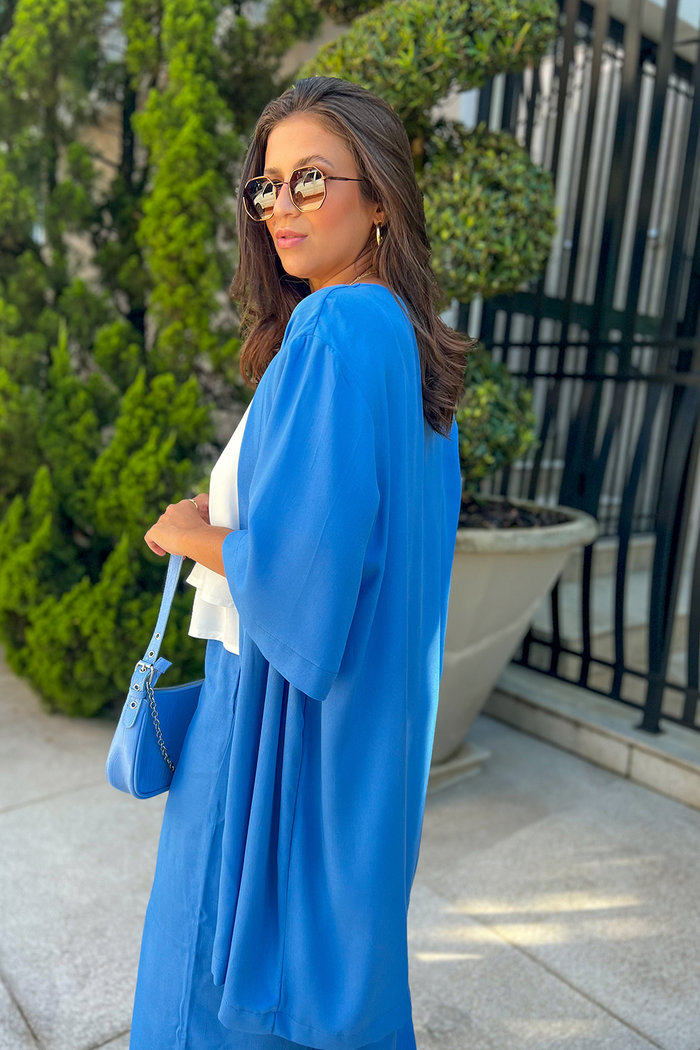 Kimono de Viscose Amplo Luxo Urbano Azul
