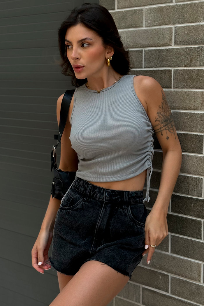 Regata com Amarração Lateral Cinza Luxo Urbano