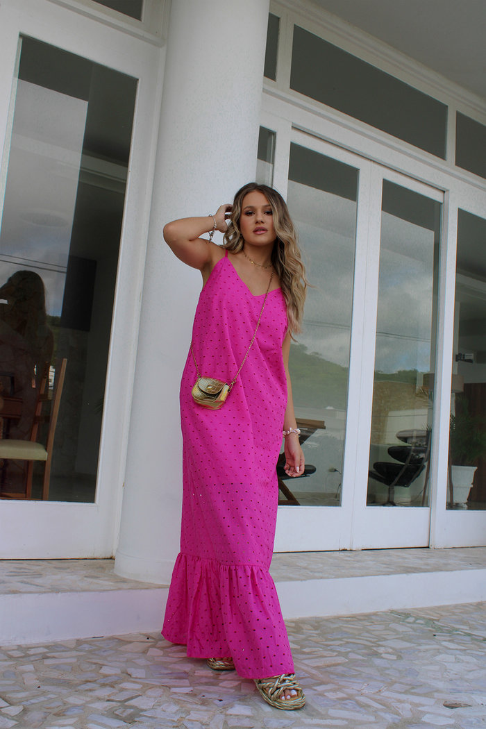 Vestido Longo de Laise Rosa Luxo Urbano