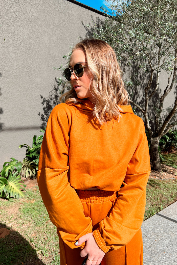 Casaco de Moletom com Capuz Virginia Mostarda Luxo Urbano