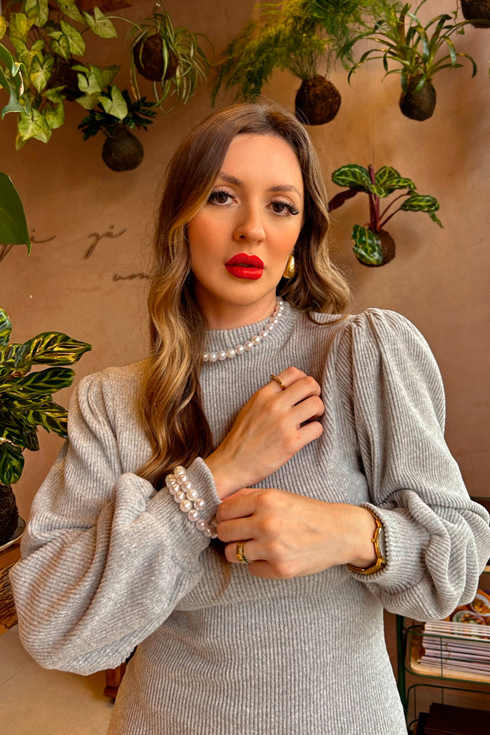 Vestido Valentina em Tricot Canelado Cinza Luxo Urbano