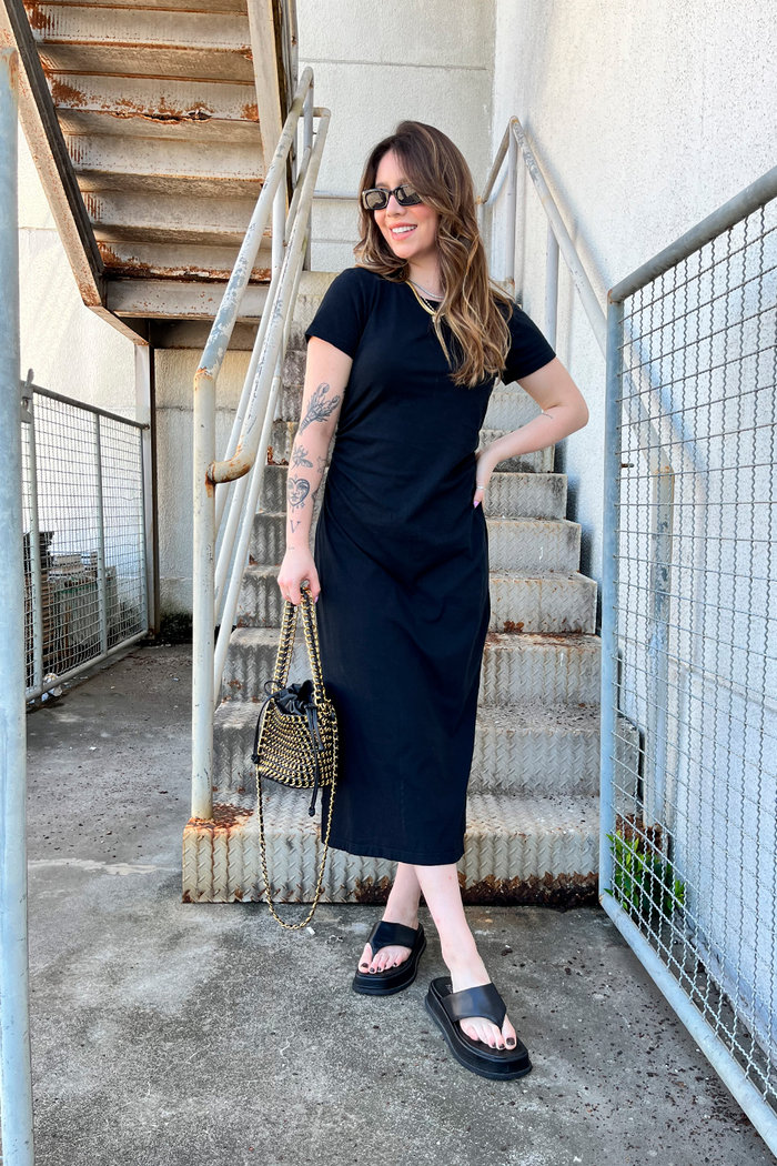 Vestido Romana Drapeado Luxo Urbano Preto