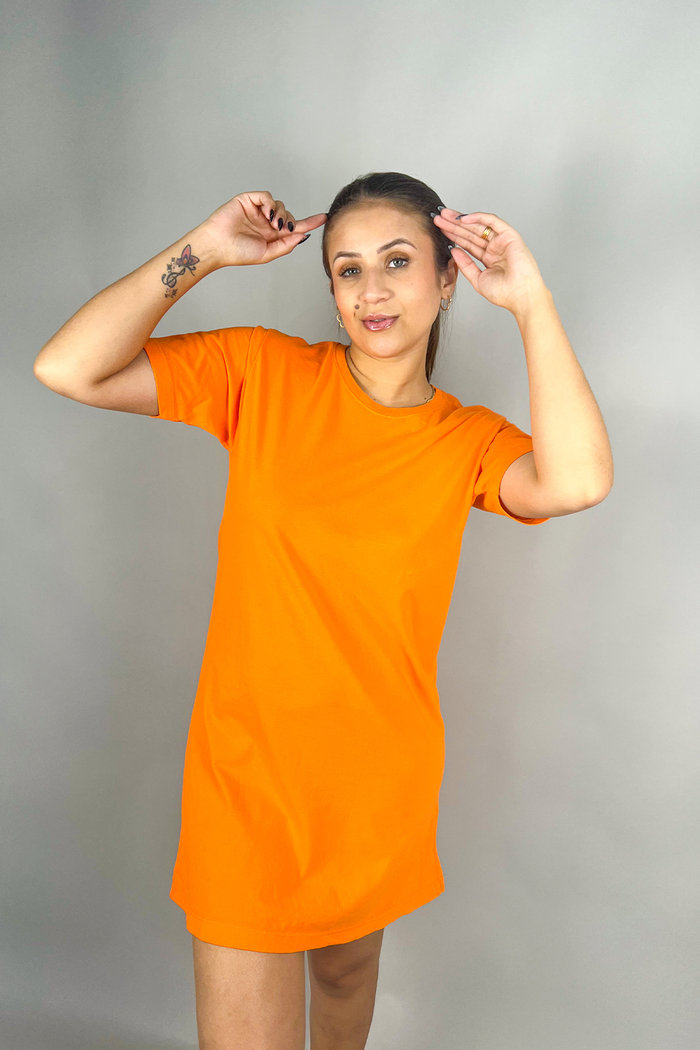T-shirt Dress Laranja Feminino Luxo Urbano