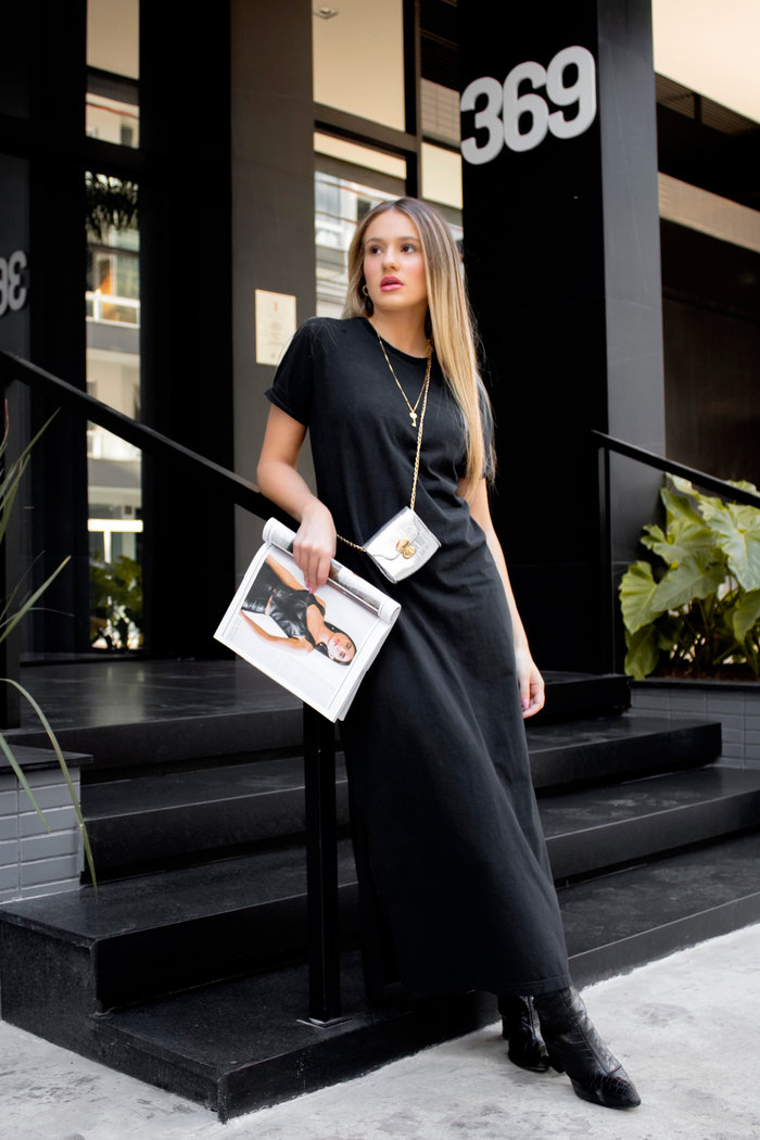 Vestido Longo Feminino Preto Romana Luxo Urbano