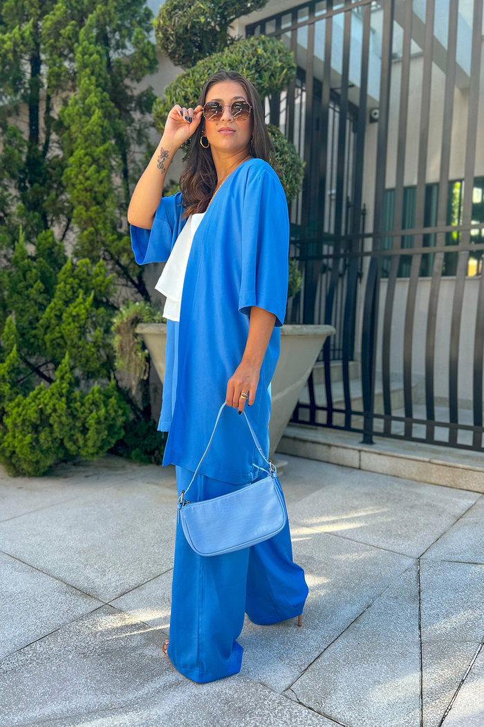 Kimono de Viscose Amplo Luxo Urbano Azul
