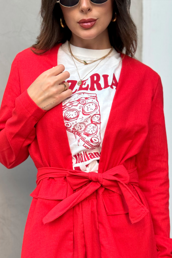 Blazer de Linho Vermelho Luxo Urbano