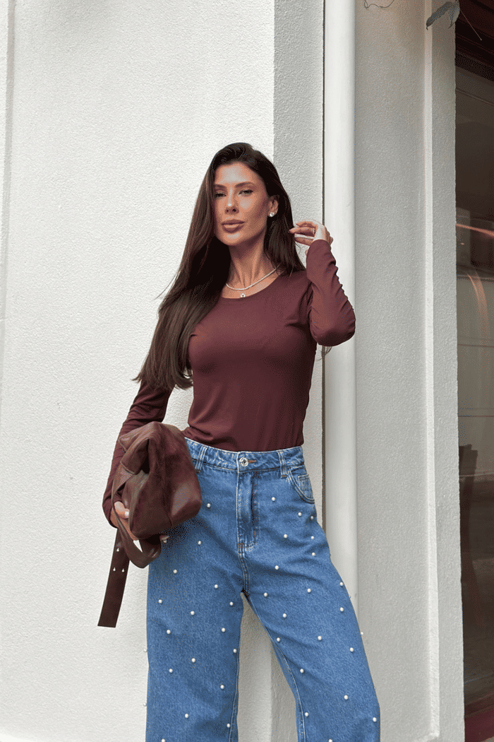 BLUSA MANGA LONGA LOVE MARROM