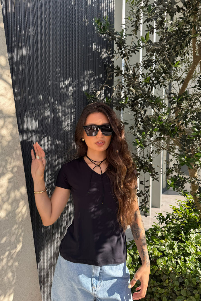 BLUSA VISCOLYCRA DECOTE V PRETO