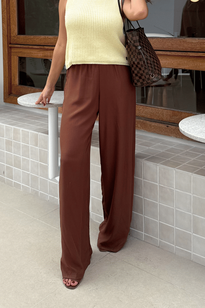 CALÇA PANTALONA VISCOSE LIA MARROM