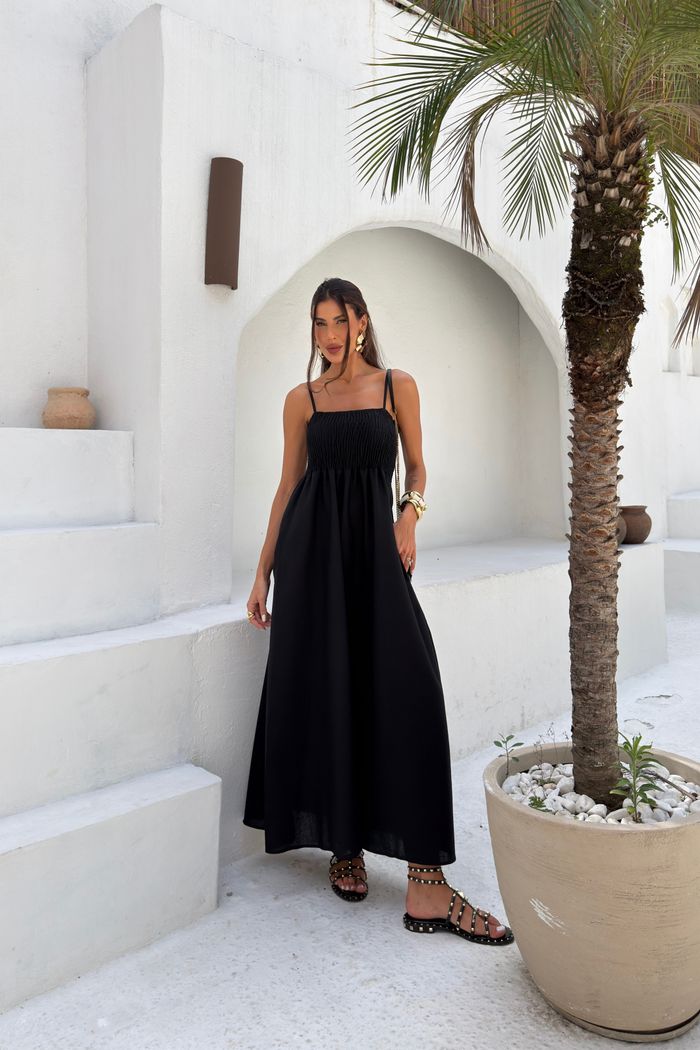 VESTIDO MIDI PANDORA LINHO PRETO
