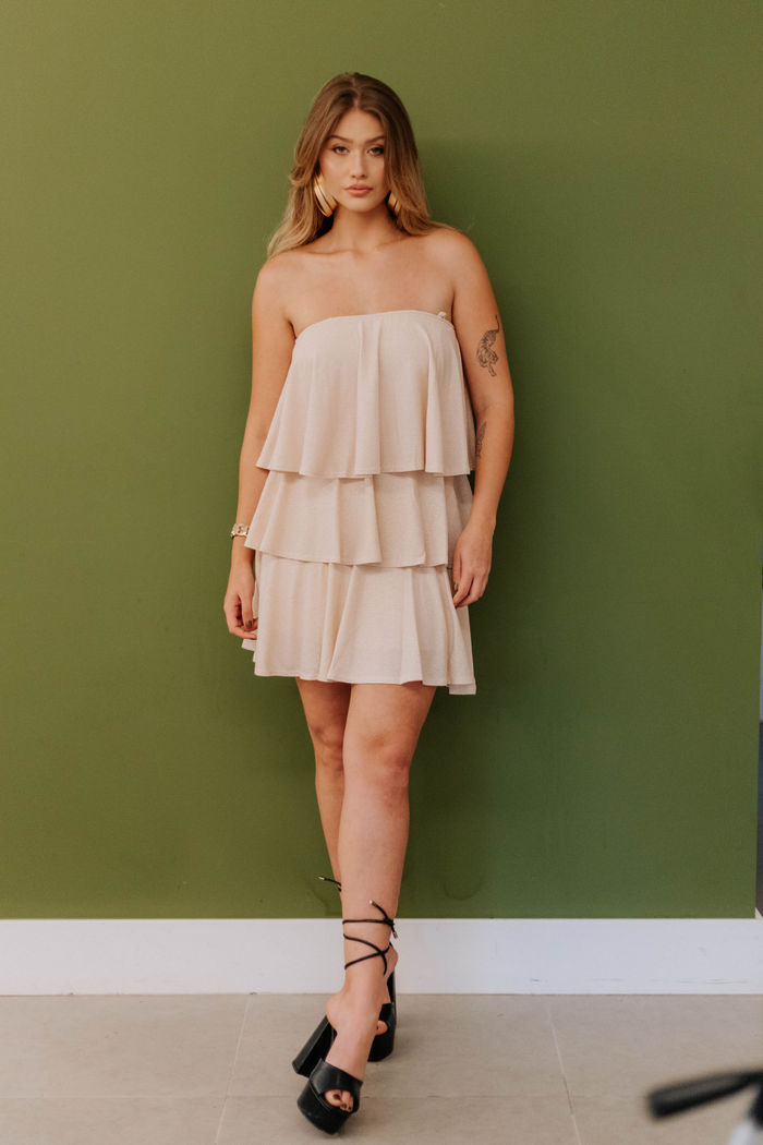 Vestido de Alcinha Com Babados Perola Off White