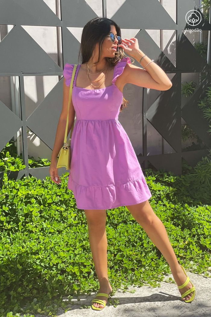 Vestido Curto de Alças Tricoline Algodão Katerini Lilas