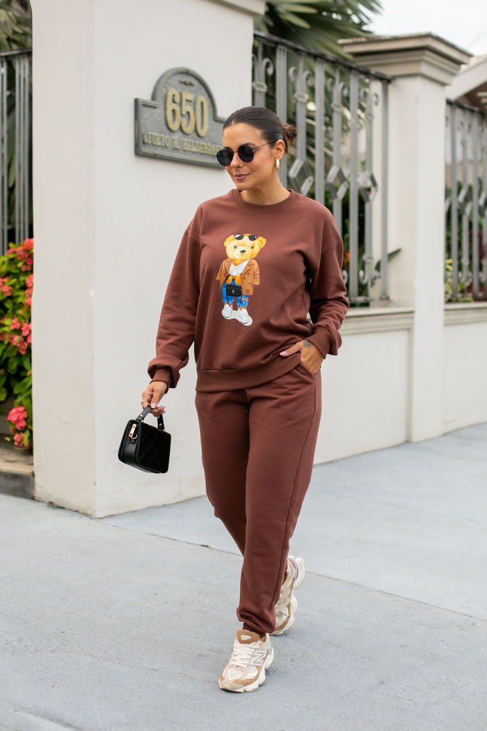 Conjunto de Moletom Sofy Estampado - Marrom