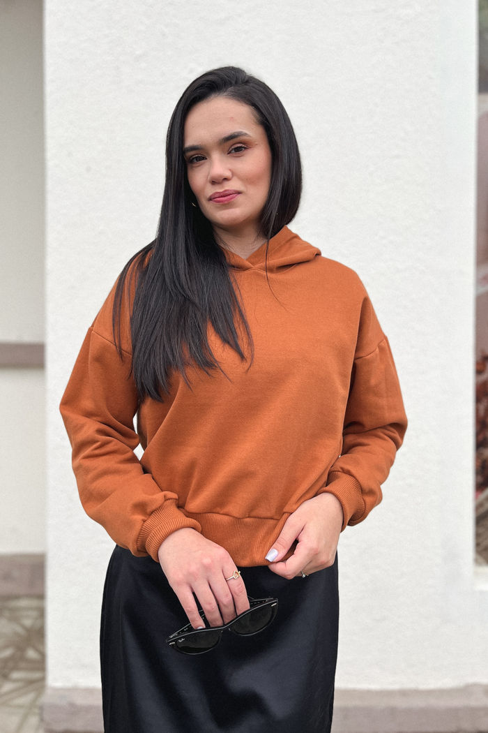 Blusa de Moletom Peluciada com capuz - Ferrugem