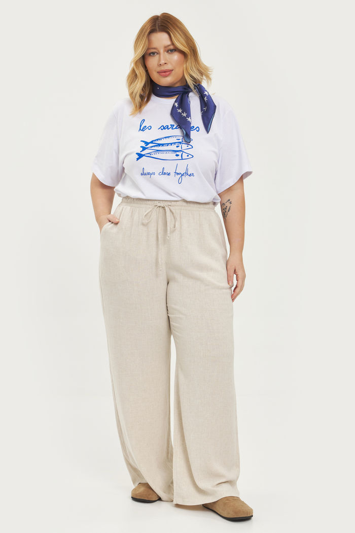 Calça Pantalona De Linho Chloe Natural