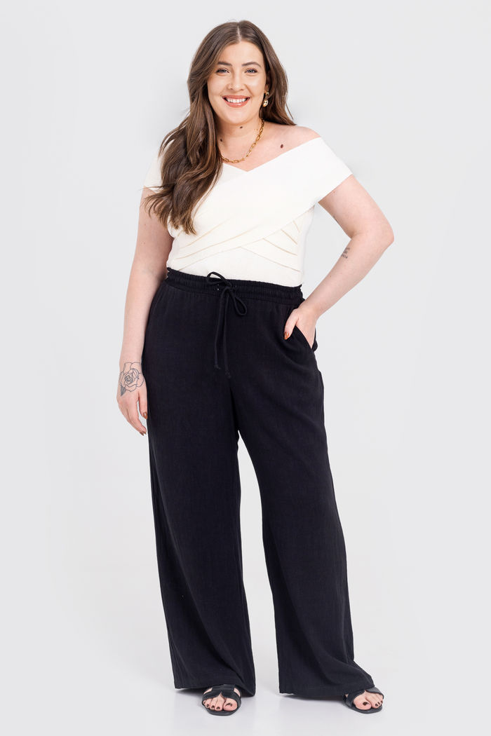 Calça Pantalona De Linho Chloe Preto