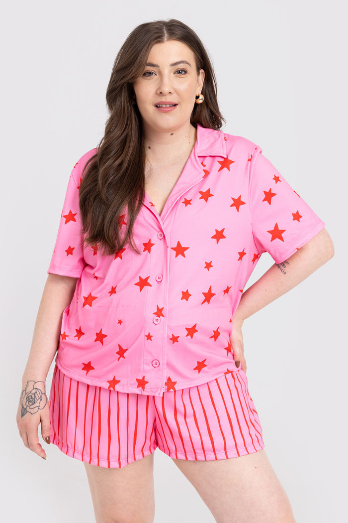 Conjunto Pijama Americano Estrelas Rosa