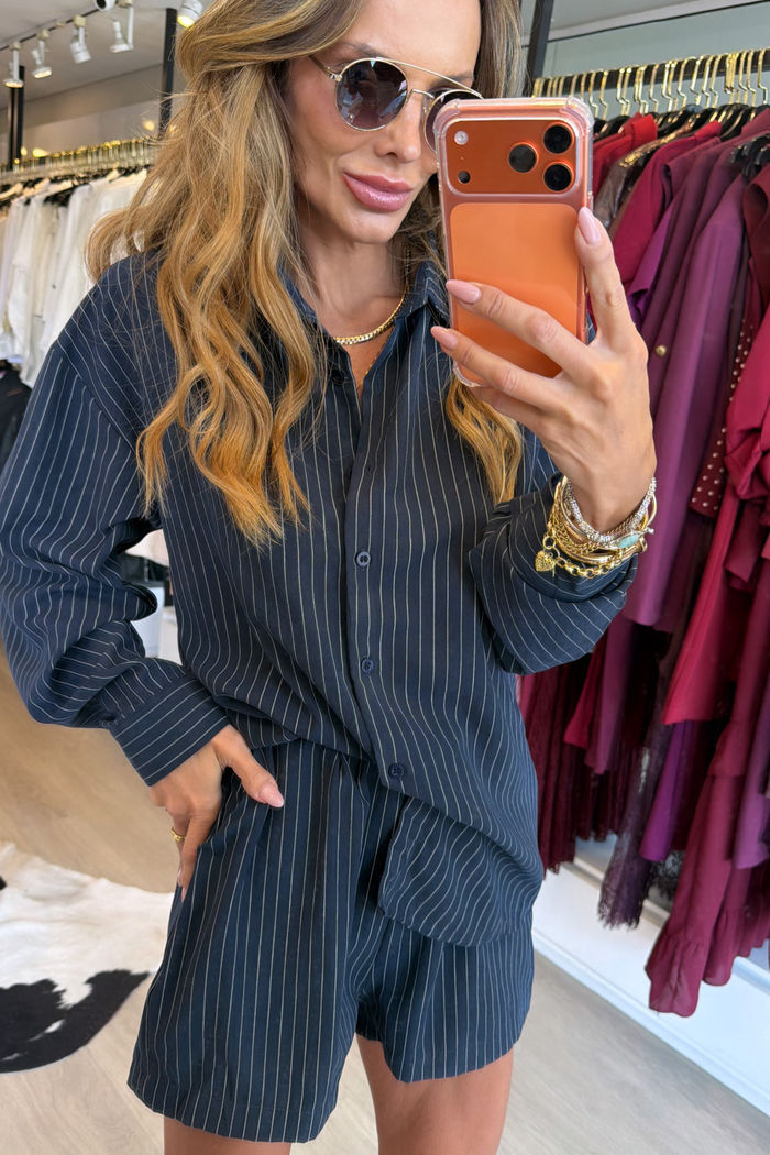 Conjunto em Suede Listrado cor Petro Marinho