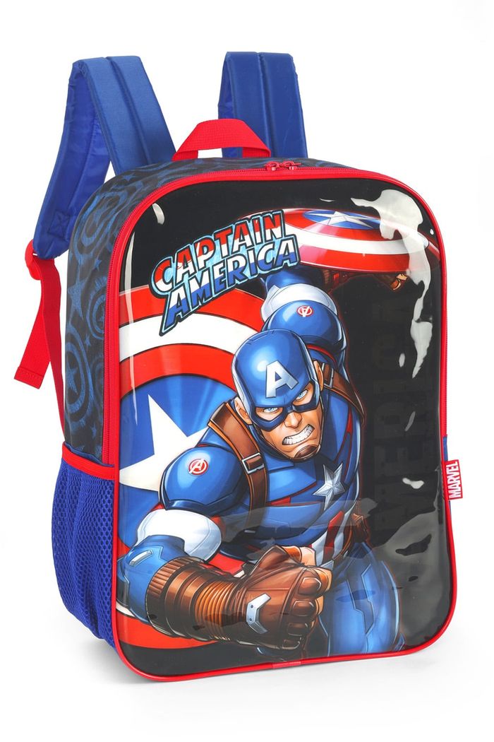 Mochila Escolar Infantil de Ombro Capitão América Azul