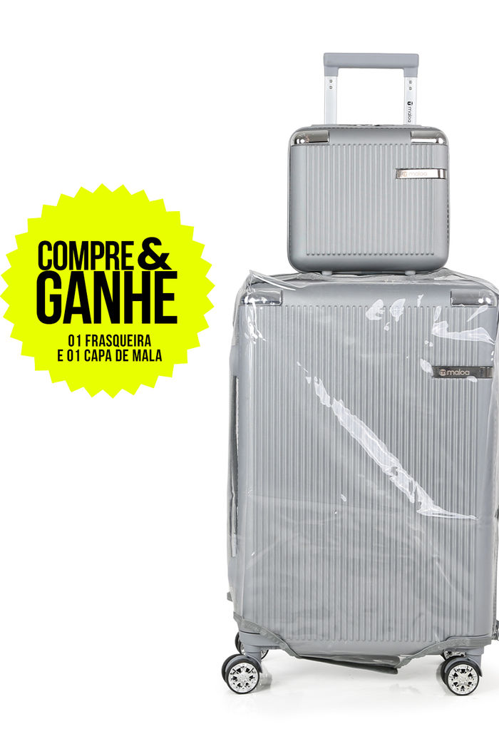 Compre Mala de Viagem Croácia Prata Grande 32kg em ABS e Ganhe Frasqueira e Capa Transparente