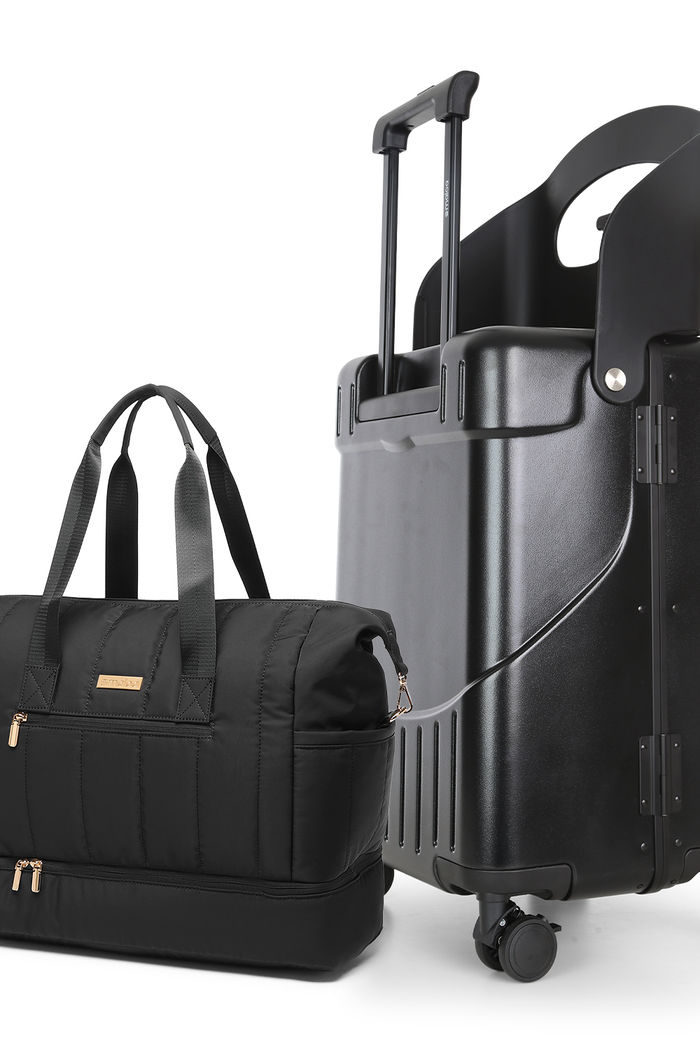 Kit de Mala de Viagem Pequena Grécia Preto com Assento Infantil e Bolsa de Viagem Multifuncional Nomad Preto